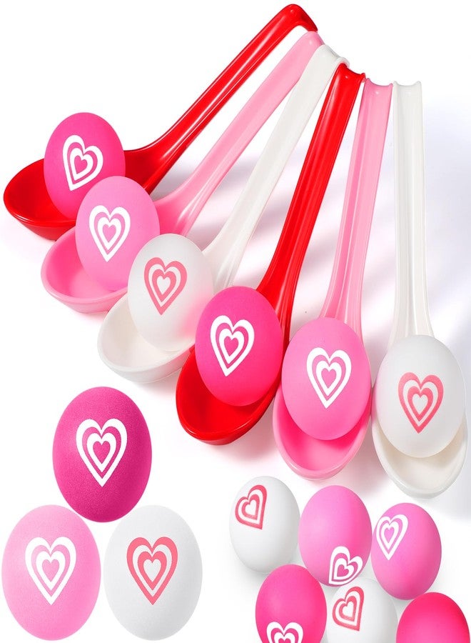 PullCrease 24 Pack Valentine's Day Game Spoon Relay Race Toy Set for Kids, Heart Ball and Spoon Race Game for Classroom School Indoor Outdoor Office Party Supplies Favors(White, Pink, Red,Heart) - Image 1